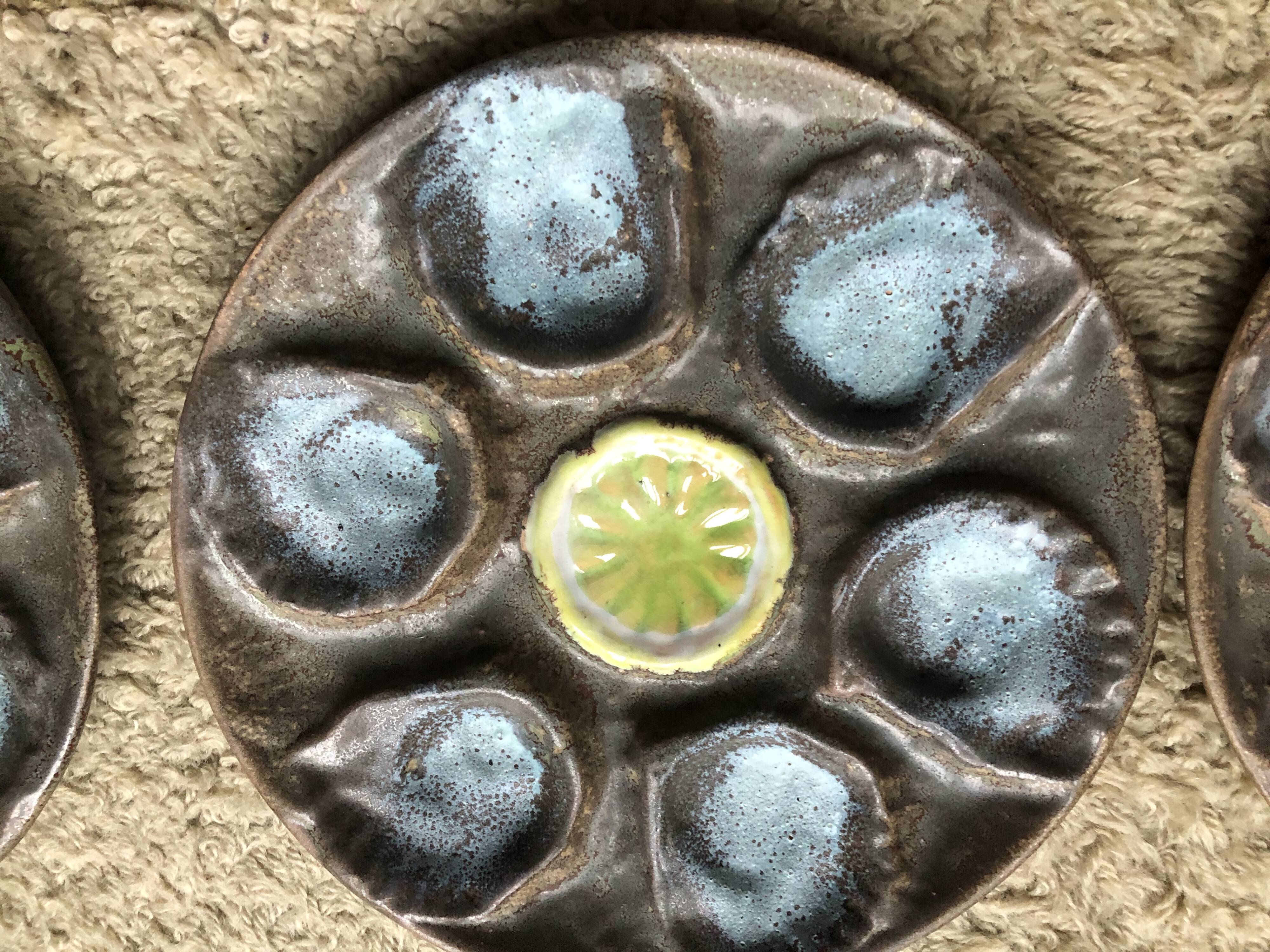 Vallauris ceramic oyster plates circa 1960 x8