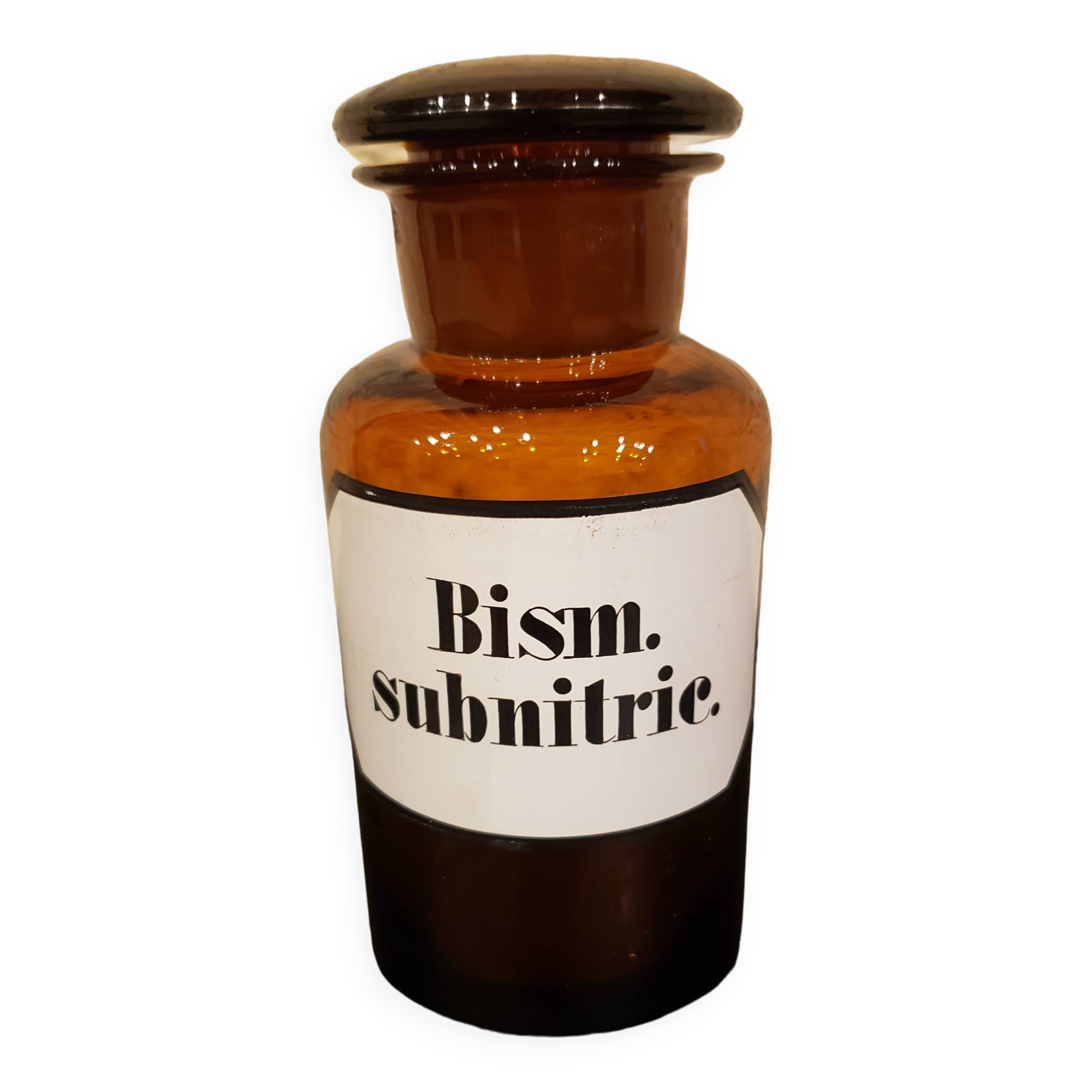 Amber apothecary bottle Bism.subnitric.
