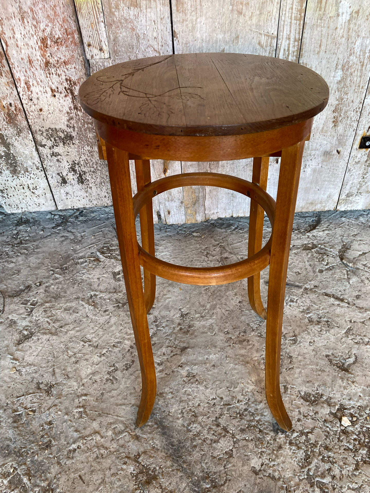 Antique Bedside Table Curved Wood THONET Style + Carved Drawer Wine