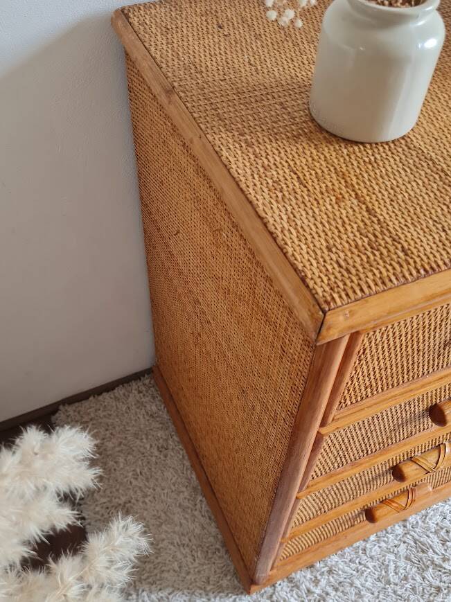 Vintage rattan chest of drawers circa 70s