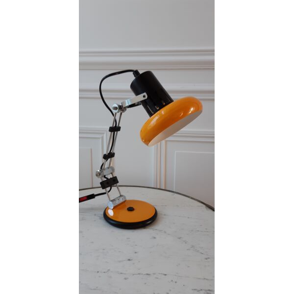 Lampe articulée industrielle orange design futuriste années 70 | Selency