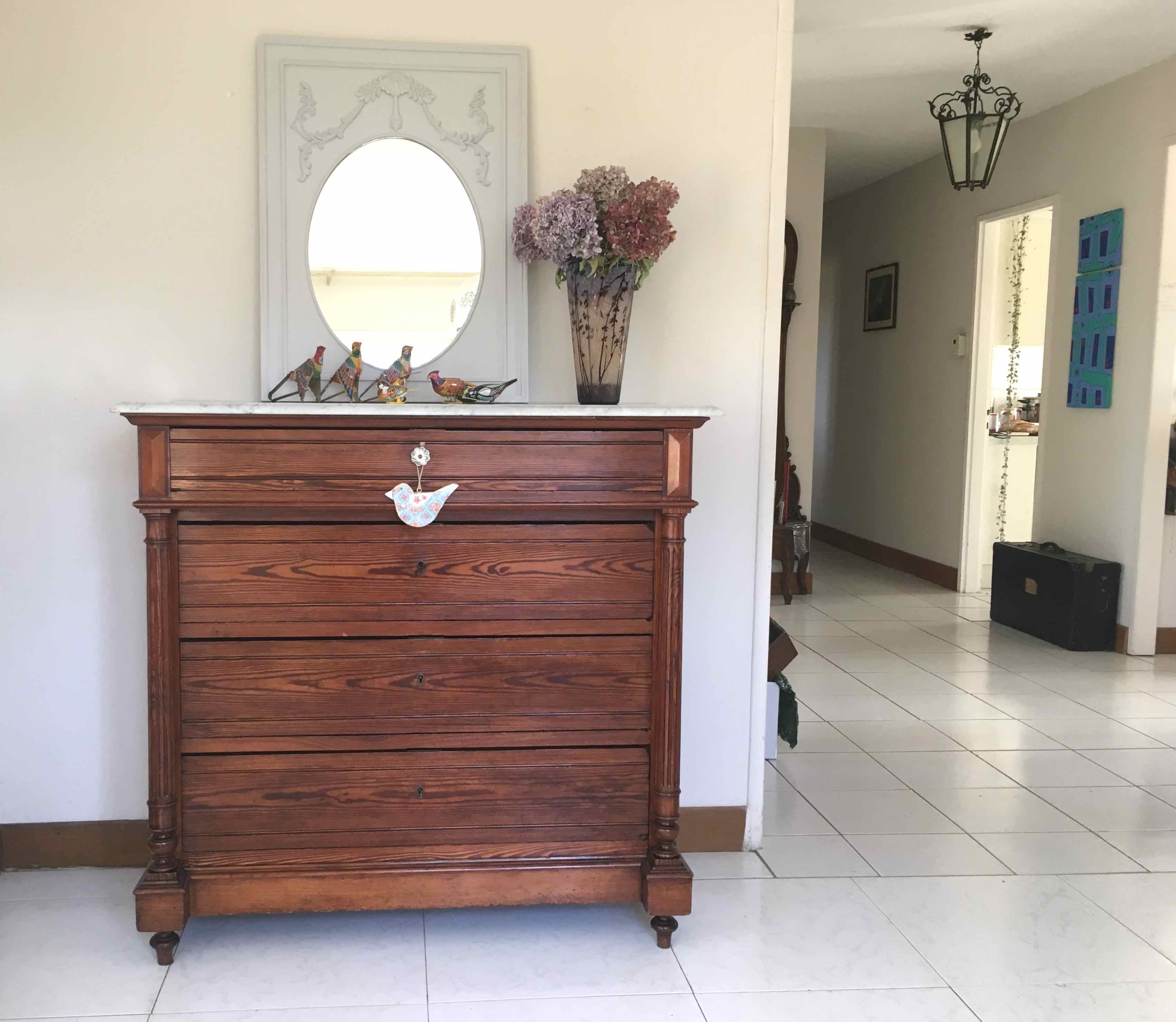 Marble and pitchpin chest of drawers