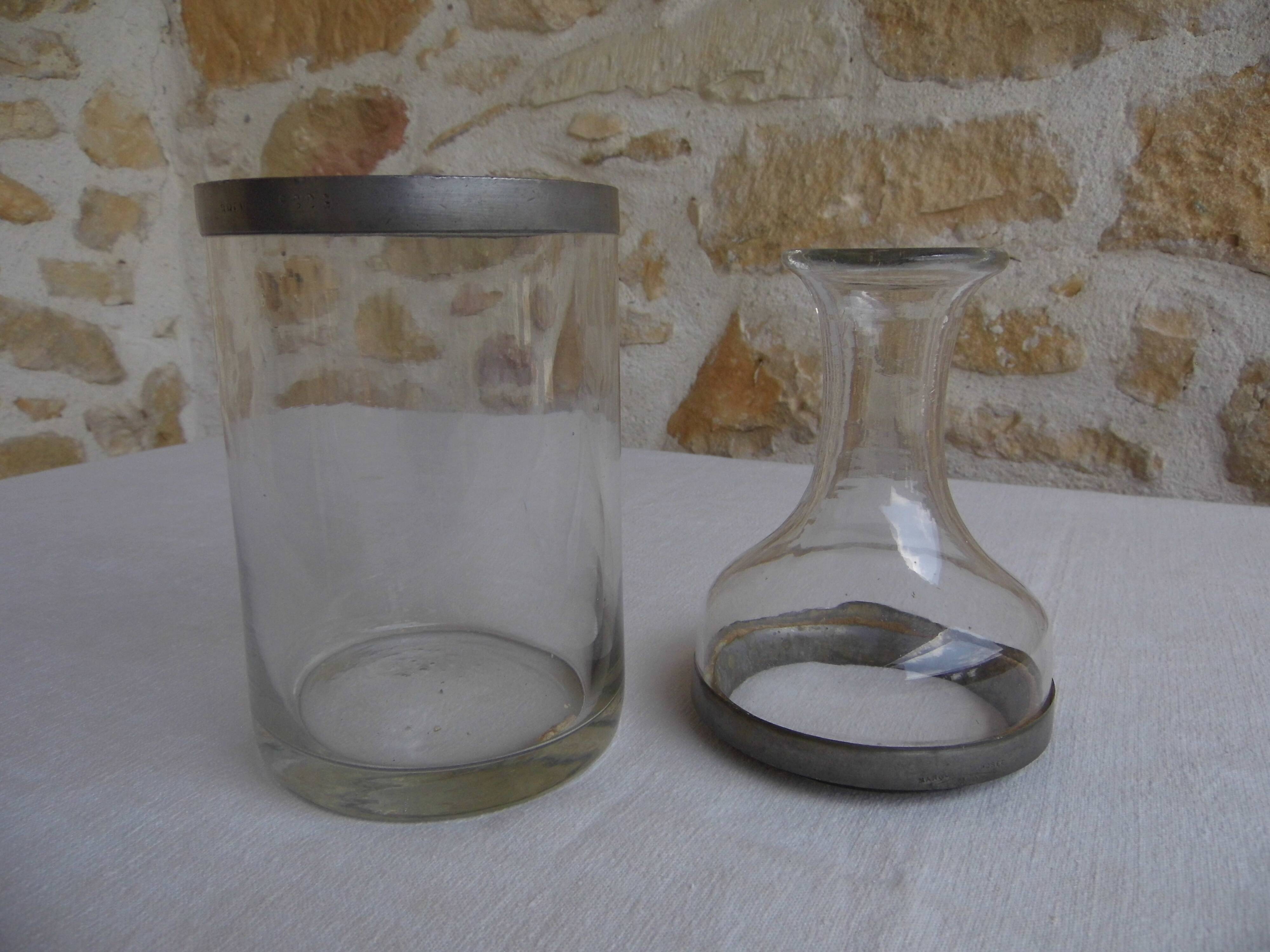 Glass and pewter screw carafe, early 20th century