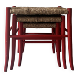 3 nesting stools in red wood e size, Italy 1970
