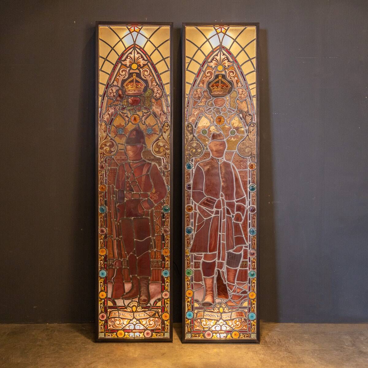 Antique 19thc victorian stained glass window light boxes c.1880