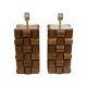 Pair of Sculptural Teak and Brass Table Lamps, Italy