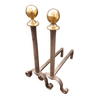 Pair of brass ball andirons