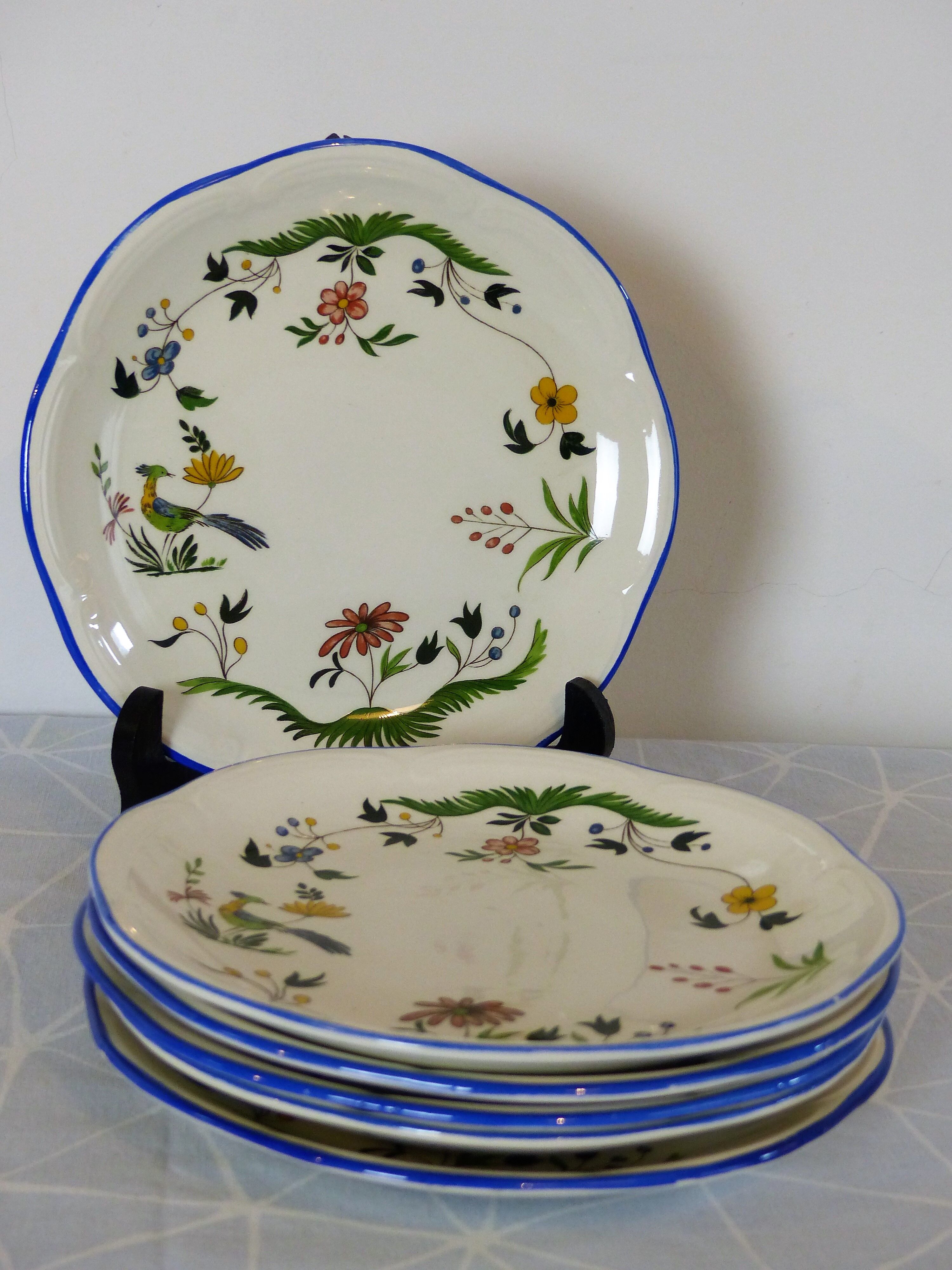 6 dessert plates birds of paradise Gien