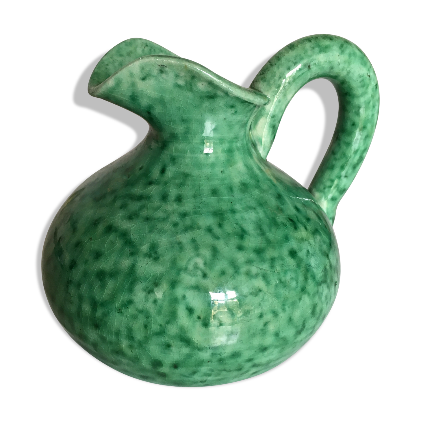 Green glazed ceramic pitcher, marius giuge at vallauris 50's