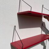 Duo of wall shelves in vintage red and black wood  1970.