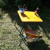 Desk desk desk table child school metal wood and vintage chair