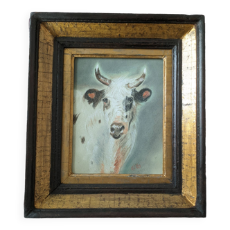 Pastel animalier, étude d’une Vache blanche.