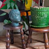 Vintage solid turned wood tripod stool