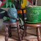 Vintage solid turned wood tripod stool