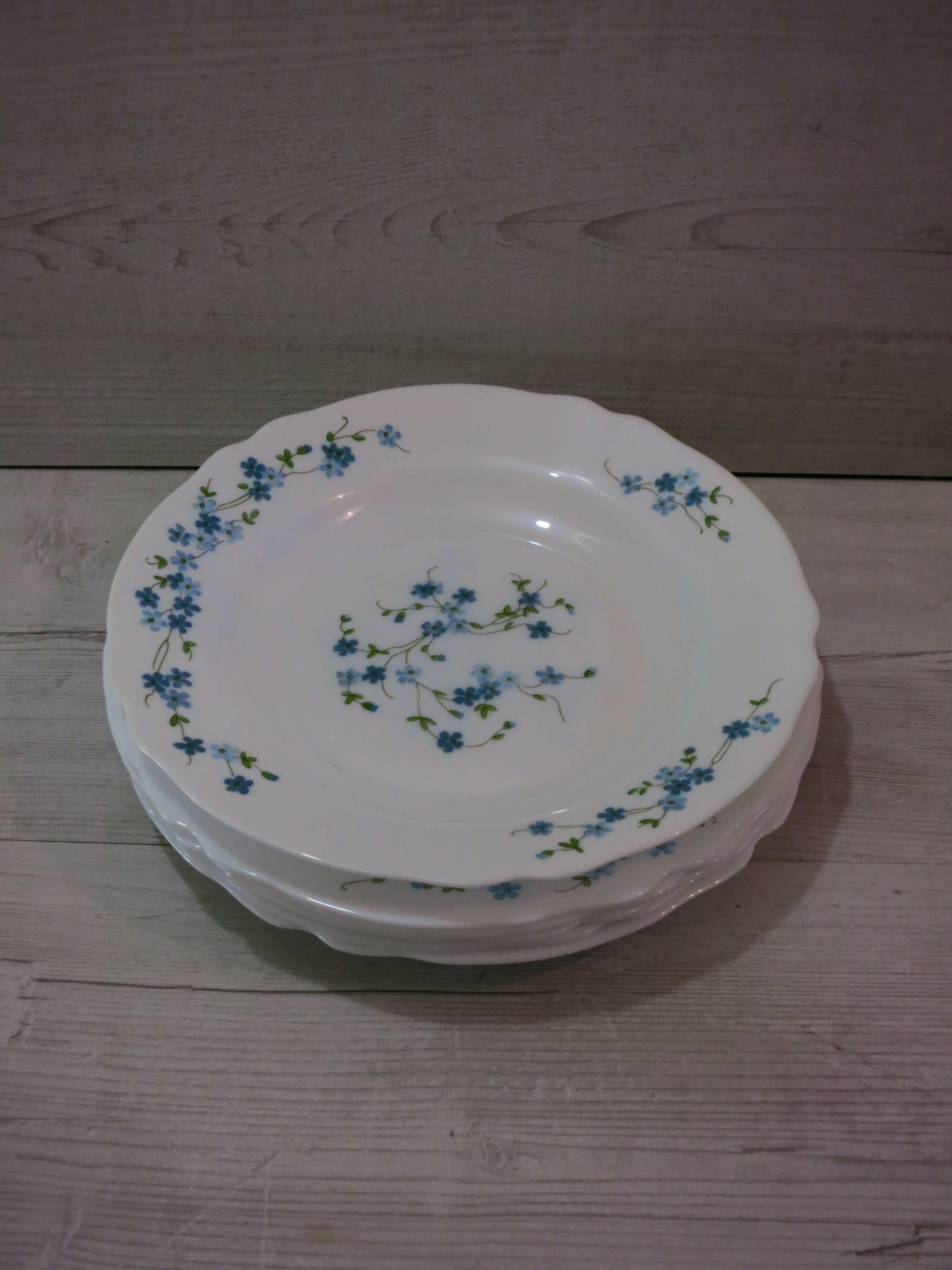 Lots de 5 d'assiettes et 1 assiette creuse , VERONICA  , Arcopal au motifs "Fleurs bleu Myosotis"