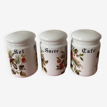 Set of 3 white opal pots: salt-sugar-coffee and in Italian sale-zucchero-coffee