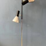Vintage black mid-century floor lamp with two aluminum spots