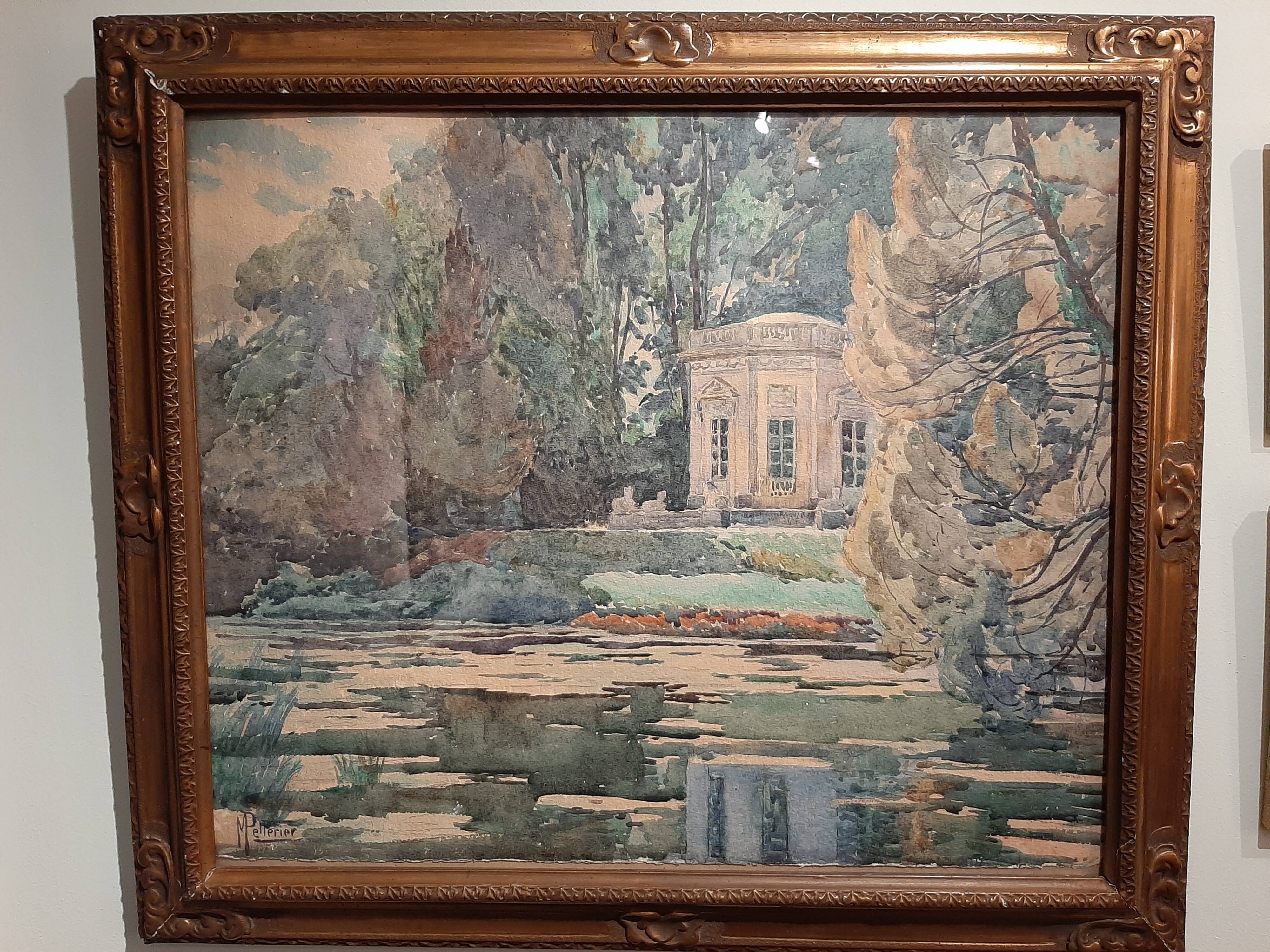 Watercolor under glass signed Maurice Pellerier