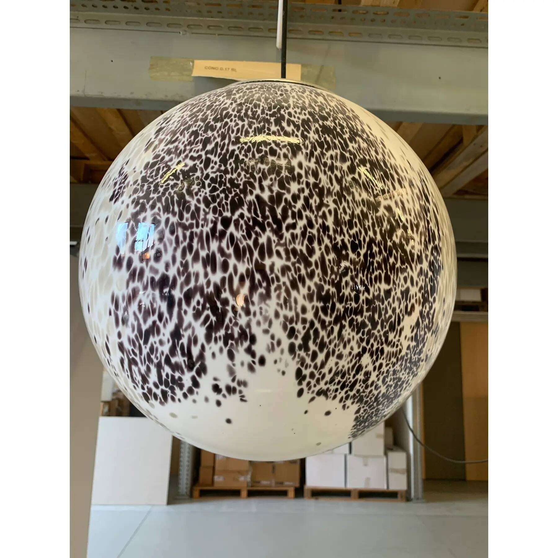 Brown and Beige Murrine Milky-White Sphere in Contemporary Murano-Style Glass