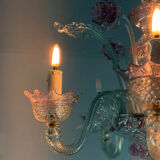 Small Venetian chandelier in colorless and red Murano glass, circa 1950