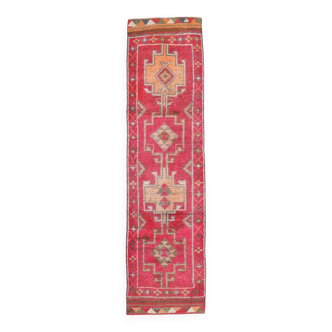 Tapis de couloir vintage tribal rose et rouge 3x10, 80x306 cm