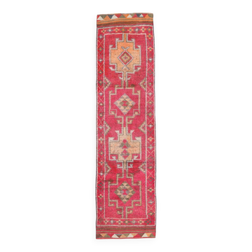 3x10 Pink & Red Tribal Vintage Runner Rug, 80x306Cm