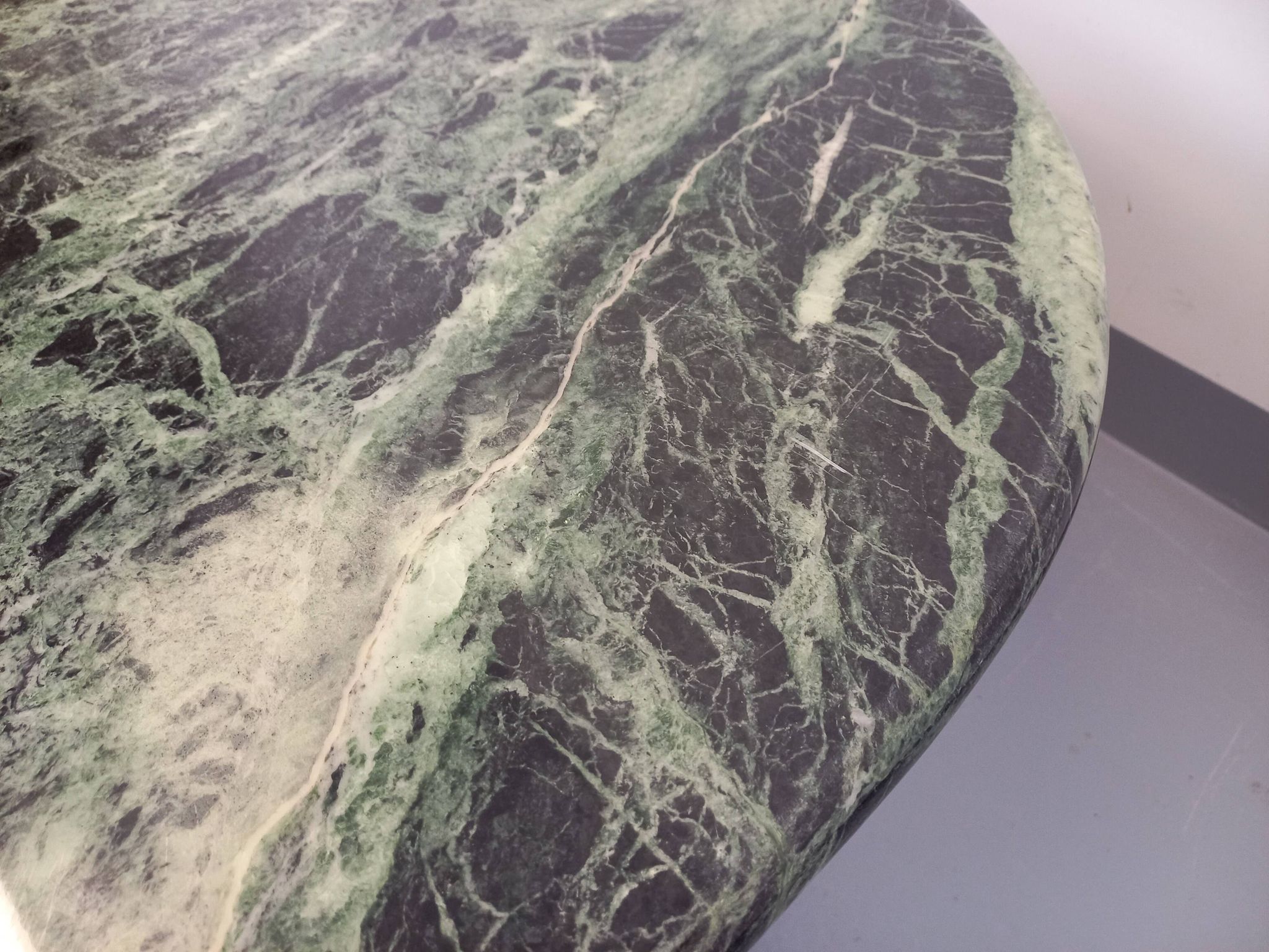 Vintage square coffee table with 2 green marble and smoked glass tops