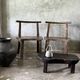 Small old Asian wooden coffee table in Japanese style, kidney-shaped top