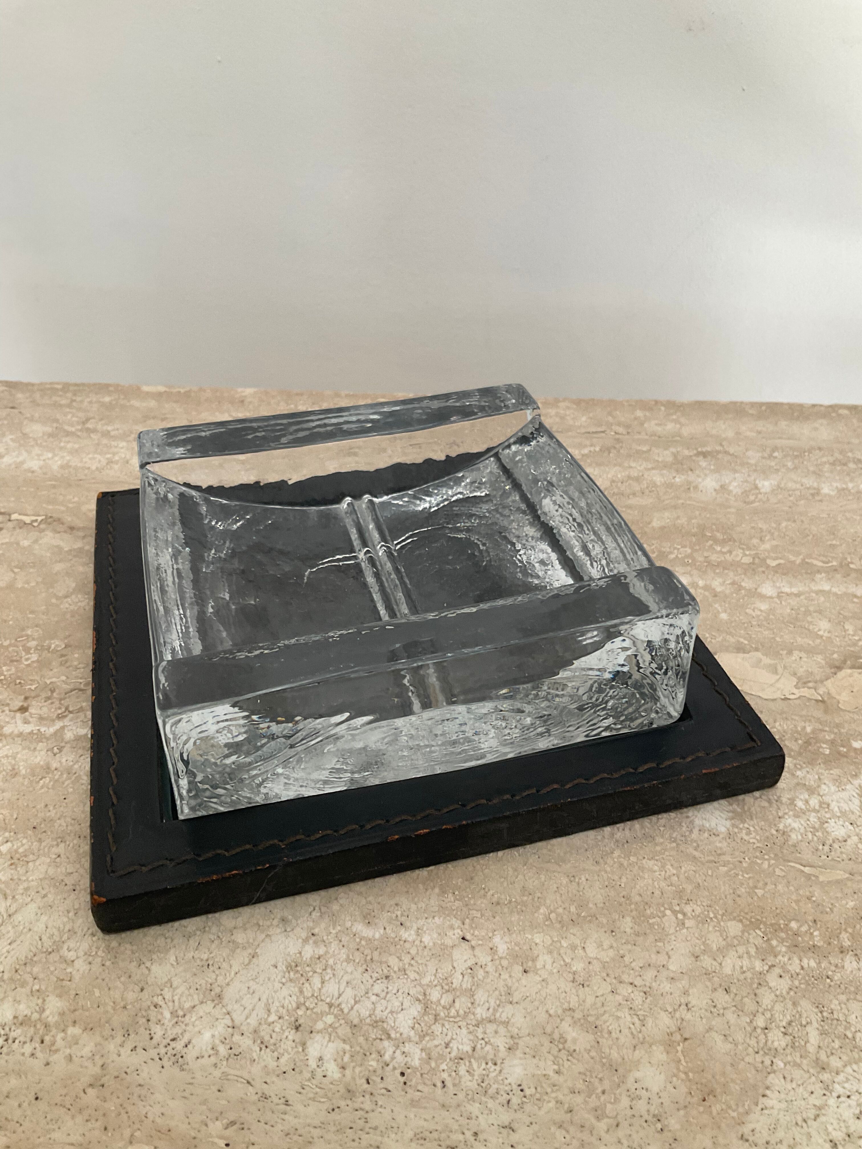 Empty ashtray vintage leather and glass pocket