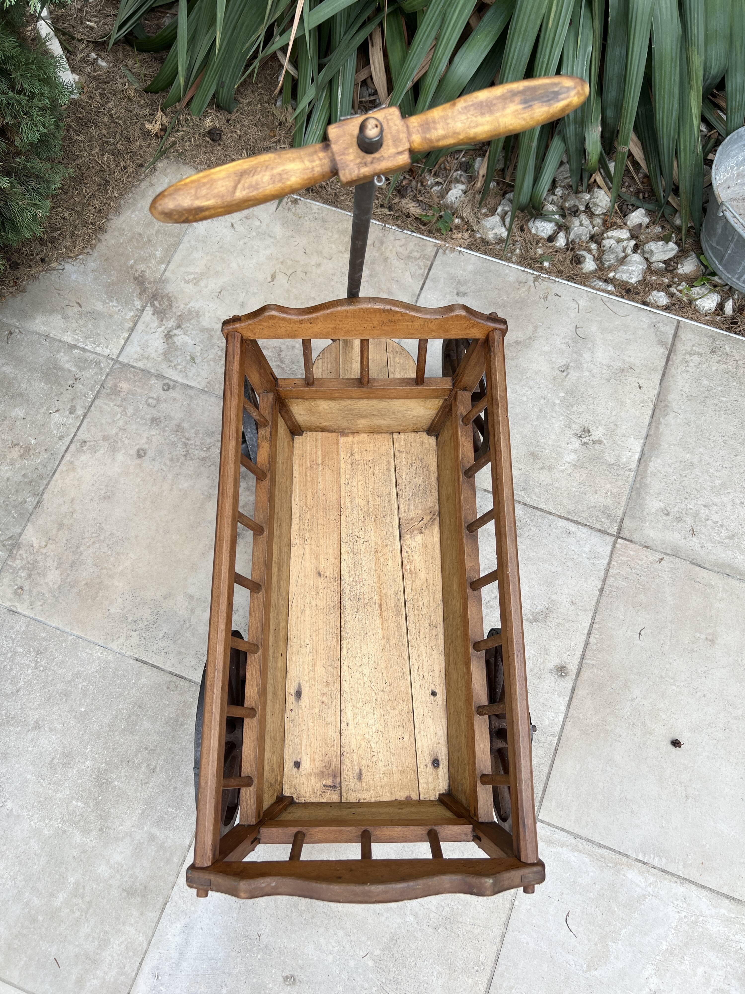 19th century cart in wood and wrought iron, garden cart, storage