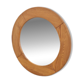 Miroir rond en pin scandinave vintage, années 1970