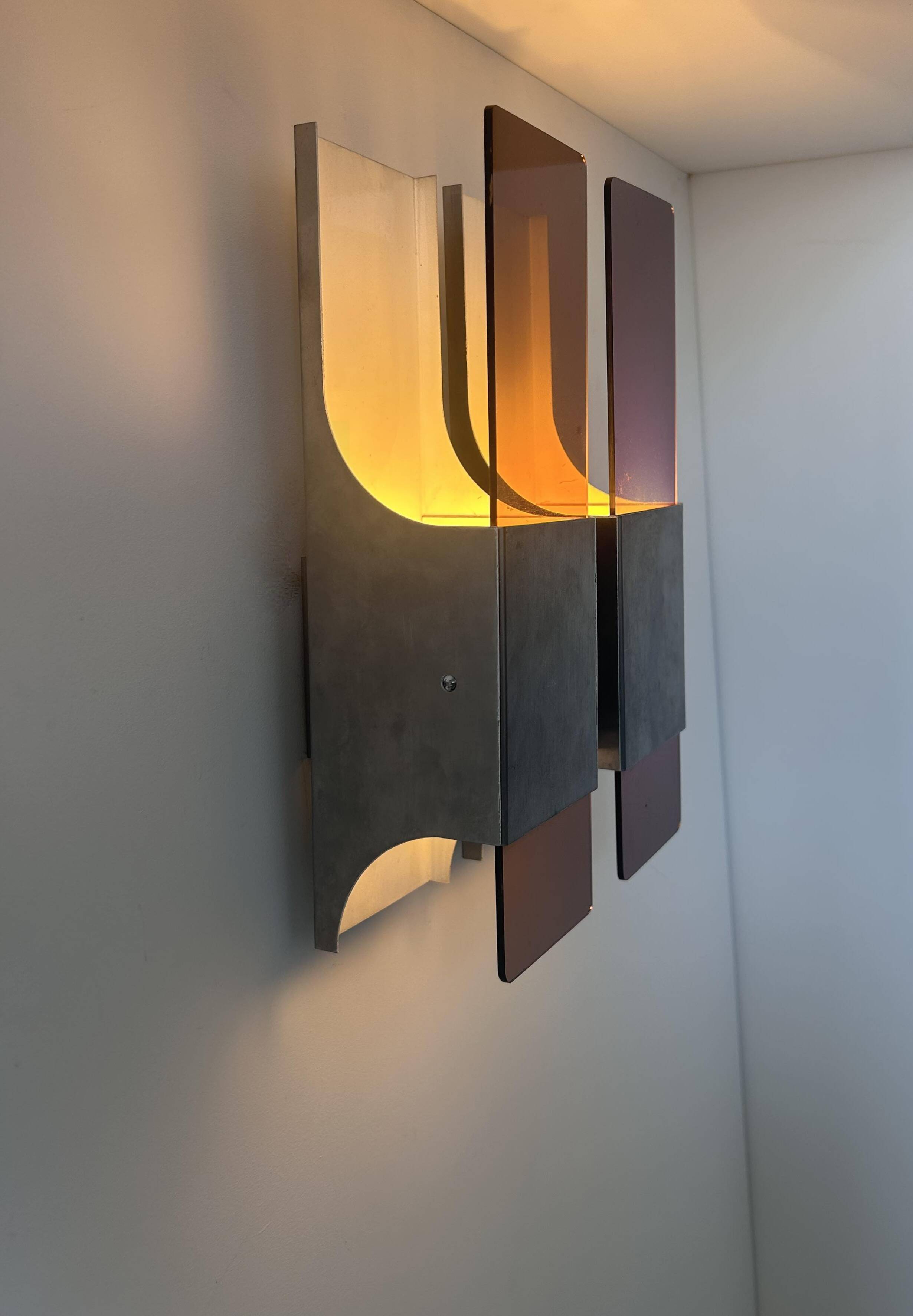 Vintage double wall lamp in metal and perspex, France 1970s