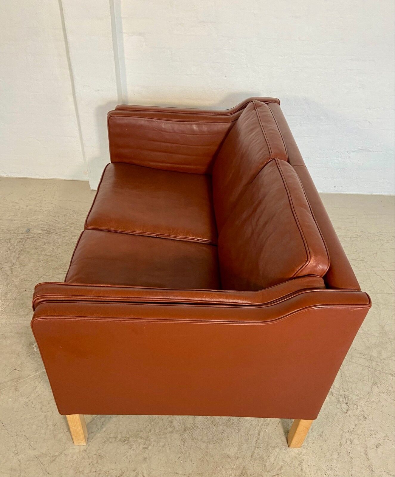 Vintage Danish mid-century Mogens Hansen 2 person cognac leather sofa