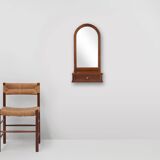 Armoire murale Art Déco française en chêne avec miroir et tiroir, années 1930