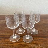 4 verres à pied à digestif anciens en cristal frise gravé XIXe