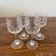 Four antique stemmed liqueur glasses in engraved crystal, 19th century