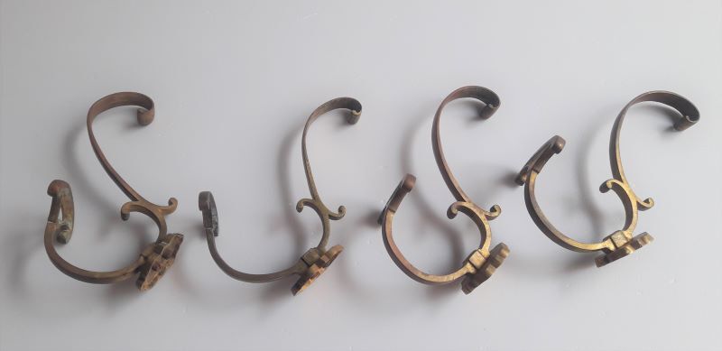 4 patères double bronze porte manteau chapeau ancienne