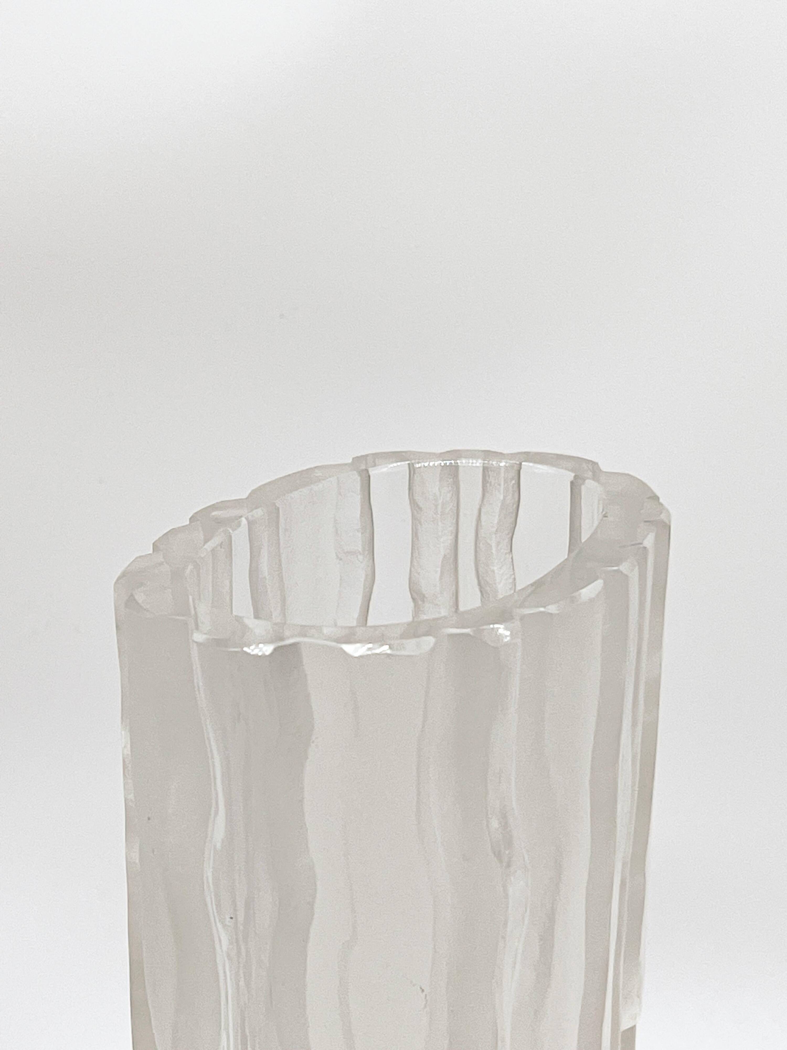Set of Two Vintage Matching Glass, Tall Vase and Low Bowl, Engraved Decorations