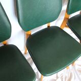 Set of 4 vintage chairs wood and skai green