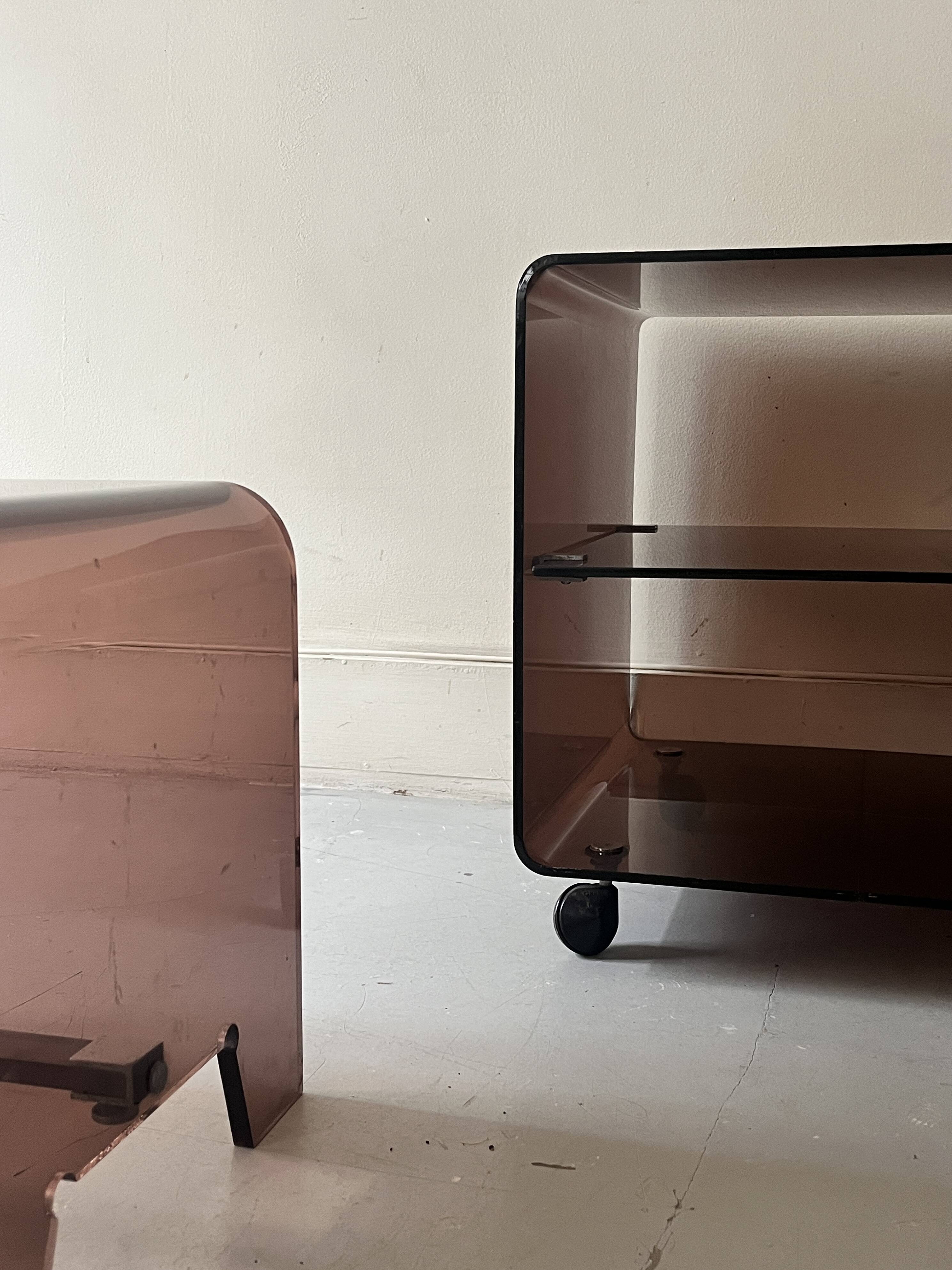 side table / bedside table in smoked plexiglass, Dumas for Roche Bobois 1970