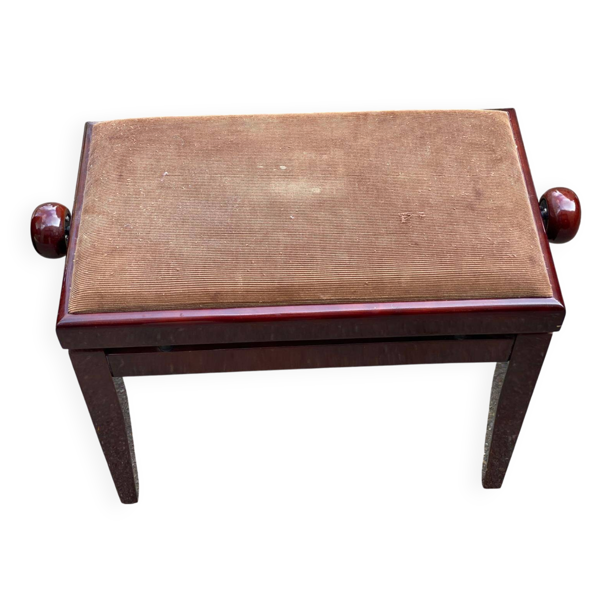 Tabouret de piano cannée en acajou