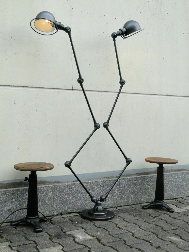 Double Industrial Graphite Floor Lamp 8-arm Jieldé by Jean Louis Domecq France 1960