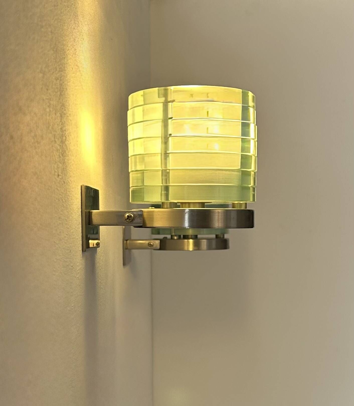 Pair of vintage post-modernist wall lights, glass and metal, Belgium, 1990