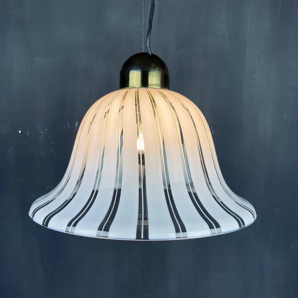 Vintage white Murano glass suspension, Italy, 1970s.