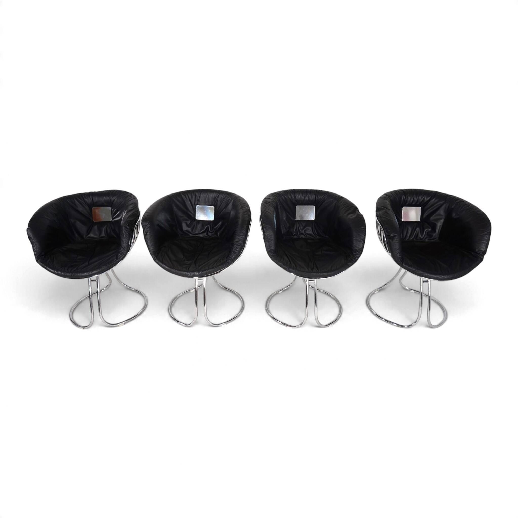Set of 4 Pan Am dining chairs, chrome, leather by Gastone Rinaldi for RIMA,