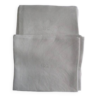 12 large old damask napkins, monogrammed