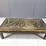Vintage etched brass coffee table by Willy Daro, 1970s