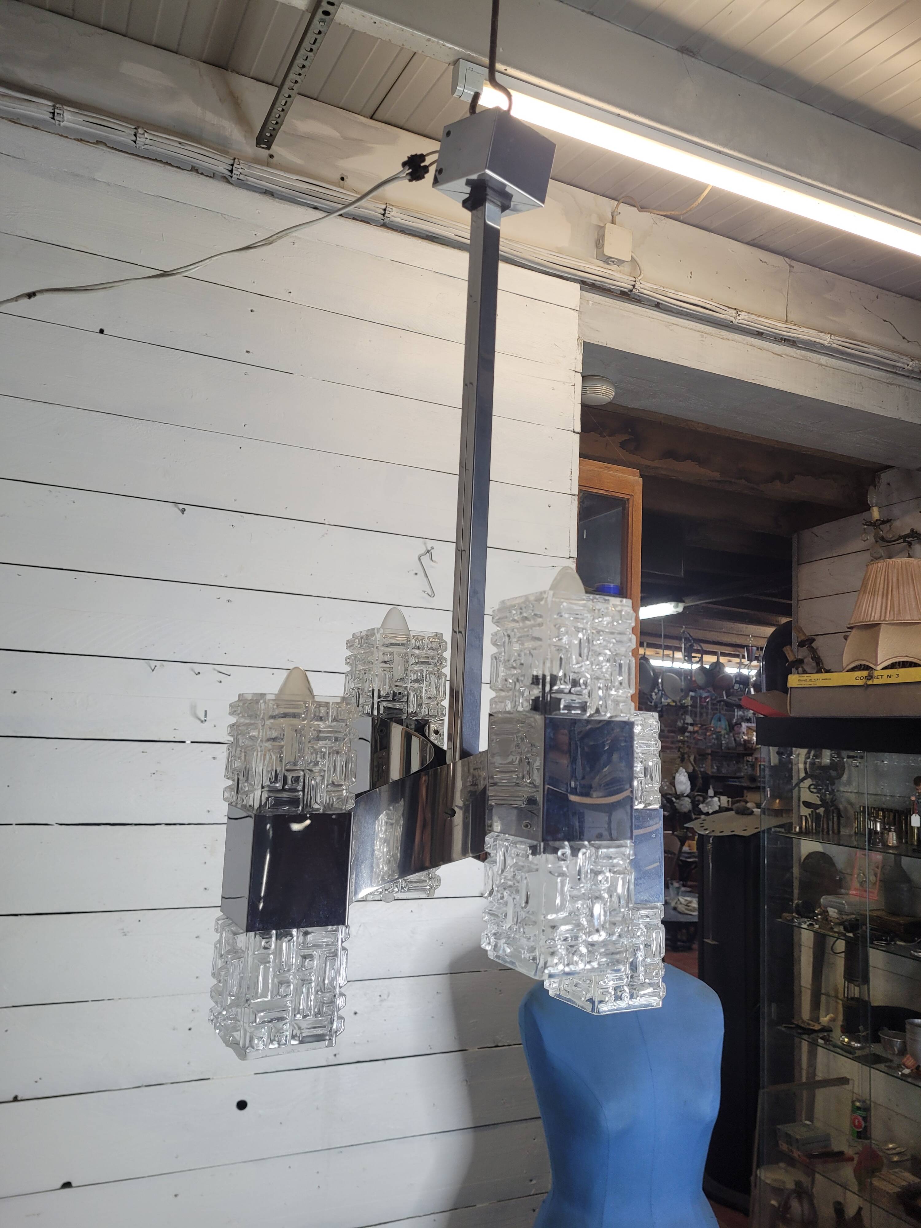 Chrome and glass pendant chandelier by Sciolari, Italy, 1960s