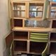 Hungarian Art Deco green and cream kitchen cabinet with glass doors, 1940s