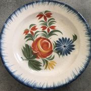 Old plate in auvillar earthenware, floral painting decoration, 19th century